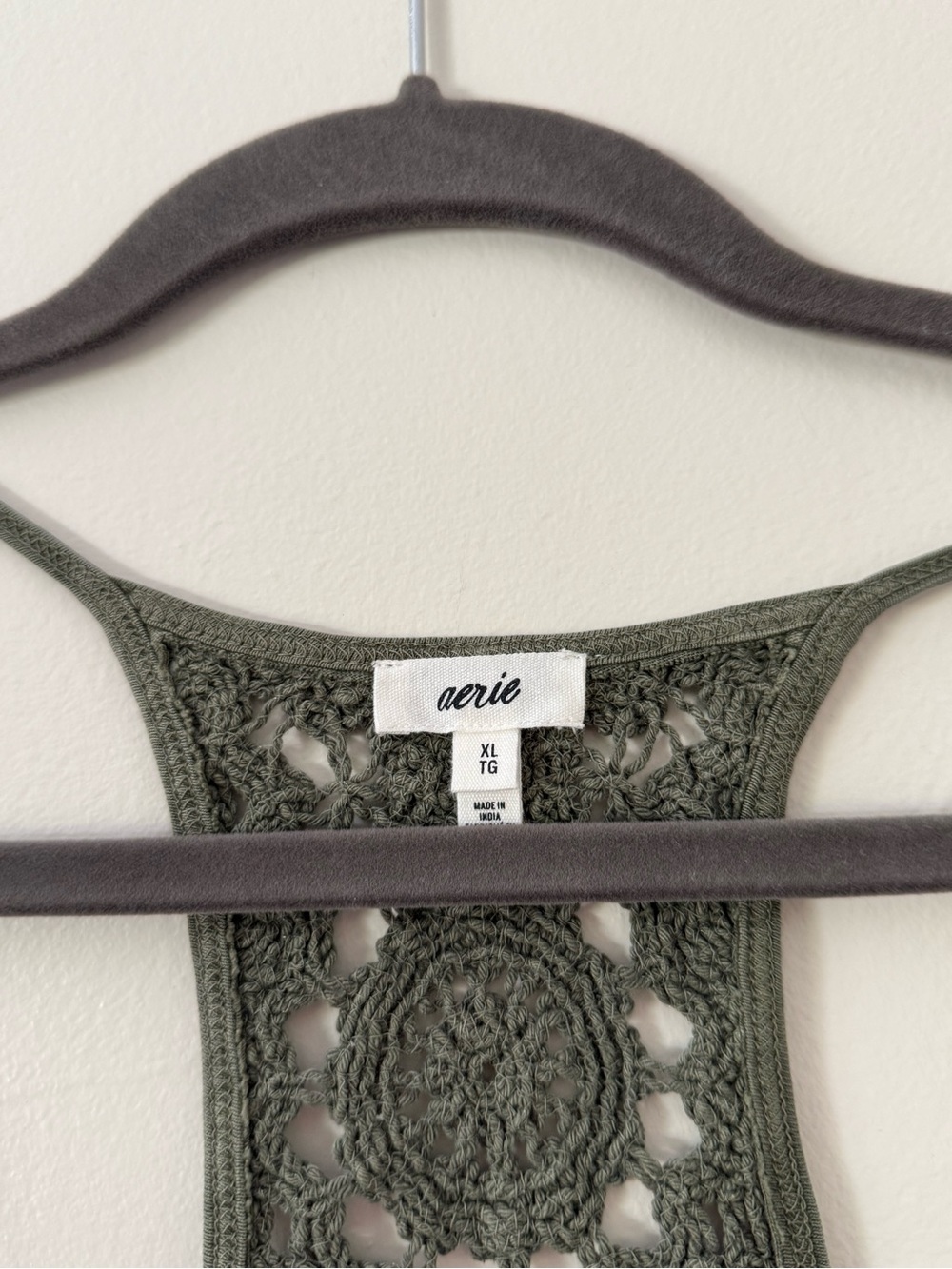 Aerie Crochet-Back Summer House Olive Green Women's Cropped Tank Top Size XL - Picture 2 of 4